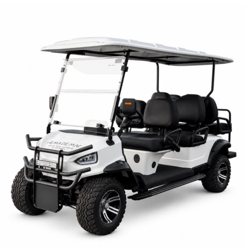 Eco ride en carro de golf hacia la playa
